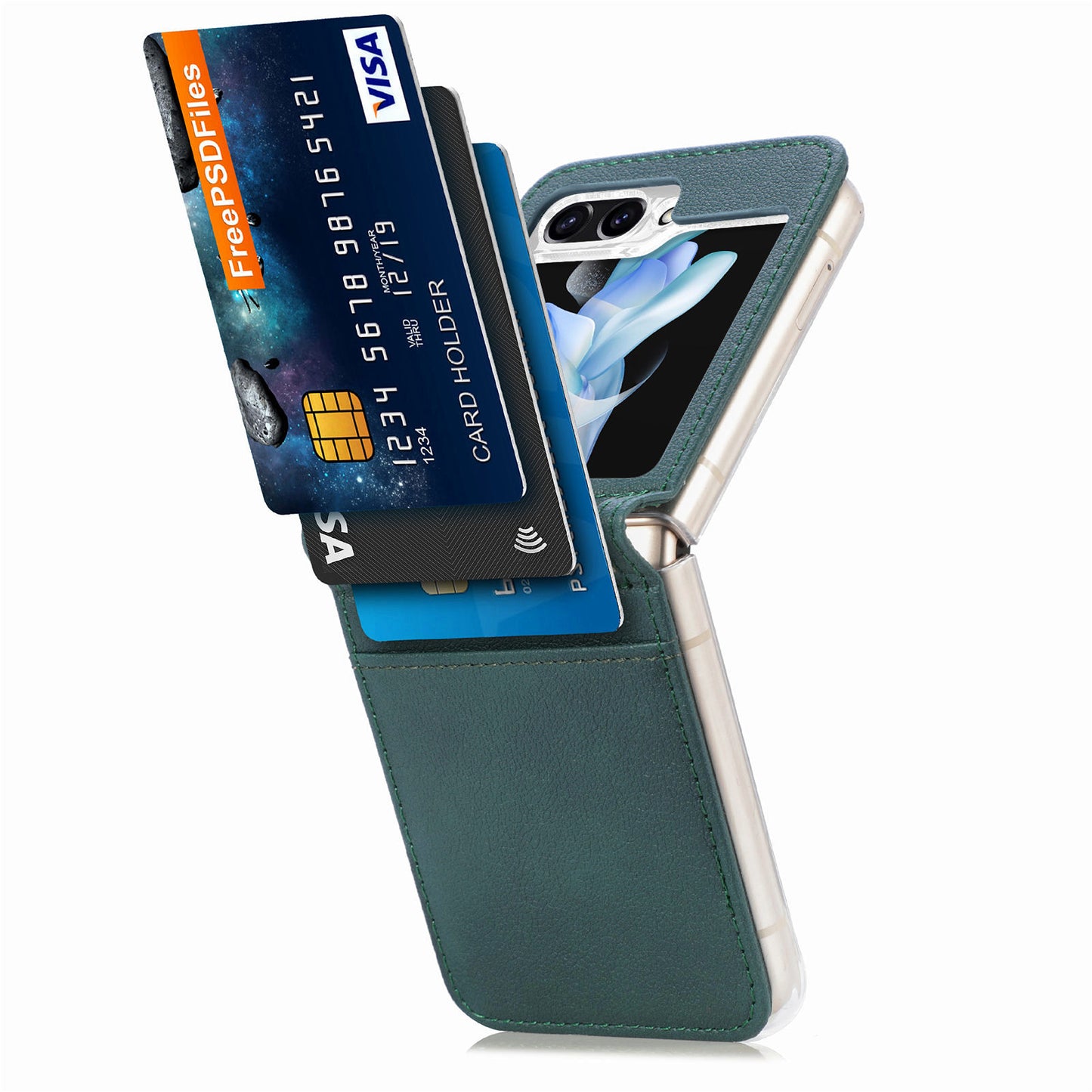 For Samsung Galaxy Z Flip6 5G Case Card Slot Leather+PC Phone Cover - Green