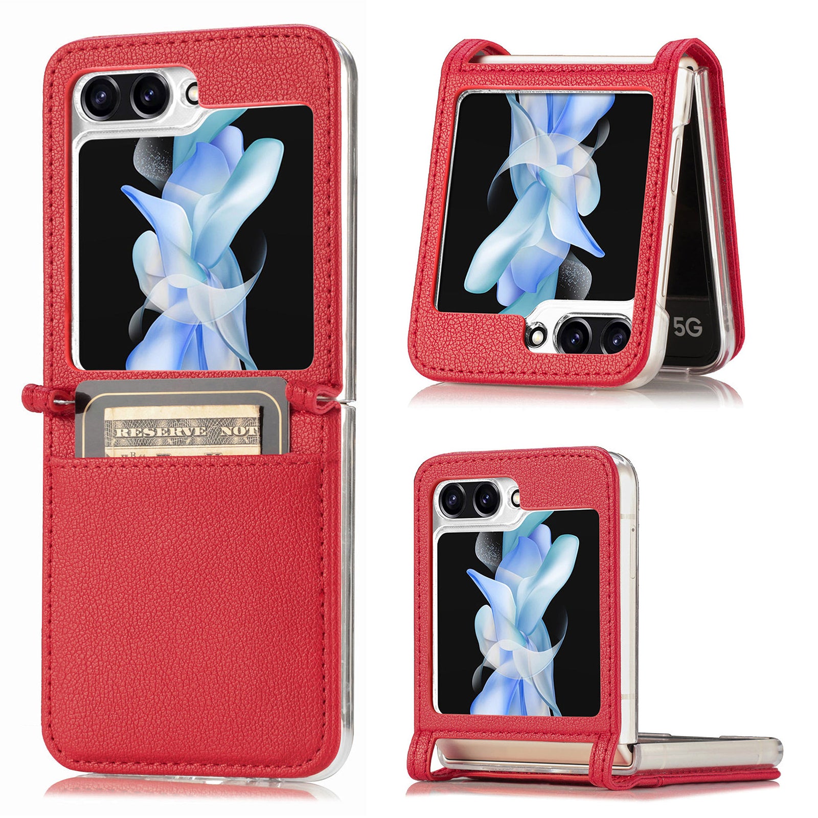 For Samsung Galaxy Z Flip6 5G Case Card Slot Leather+PC Phone Cover - Red