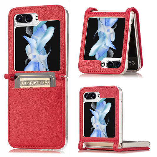 For Samsung Galaxy Z Flip6 5G Case Card Slot Leather+PC Phone Cover - Red