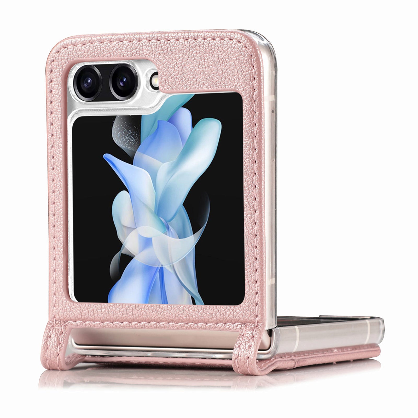 For Samsung Galaxy Z Flip6 5G Case Card Slot Leather+PC Phone Cover - Rose Gold