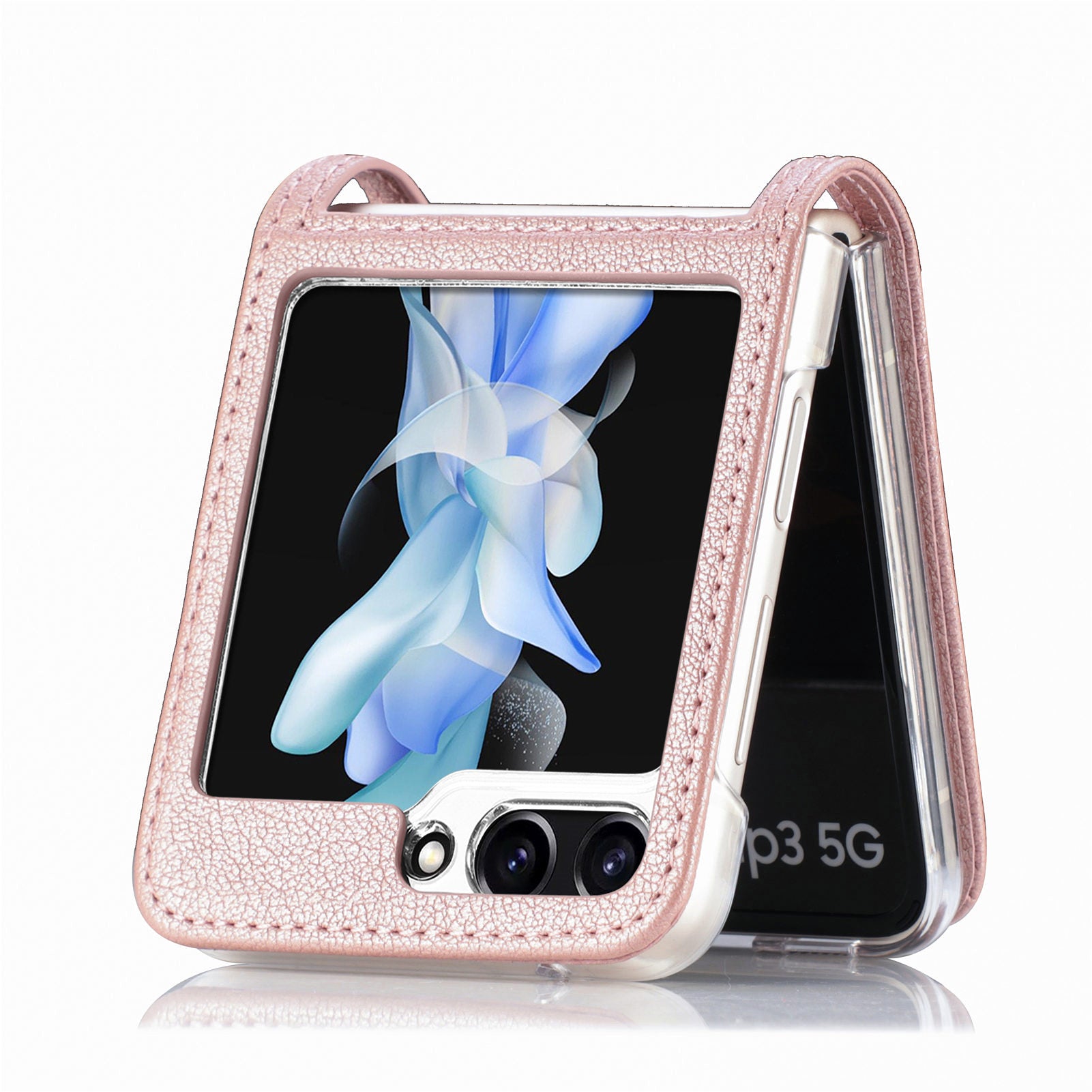 For Samsung Galaxy Z Flip6 5G Case Card Slot Leather+PC Phone Cover - Rose Gold