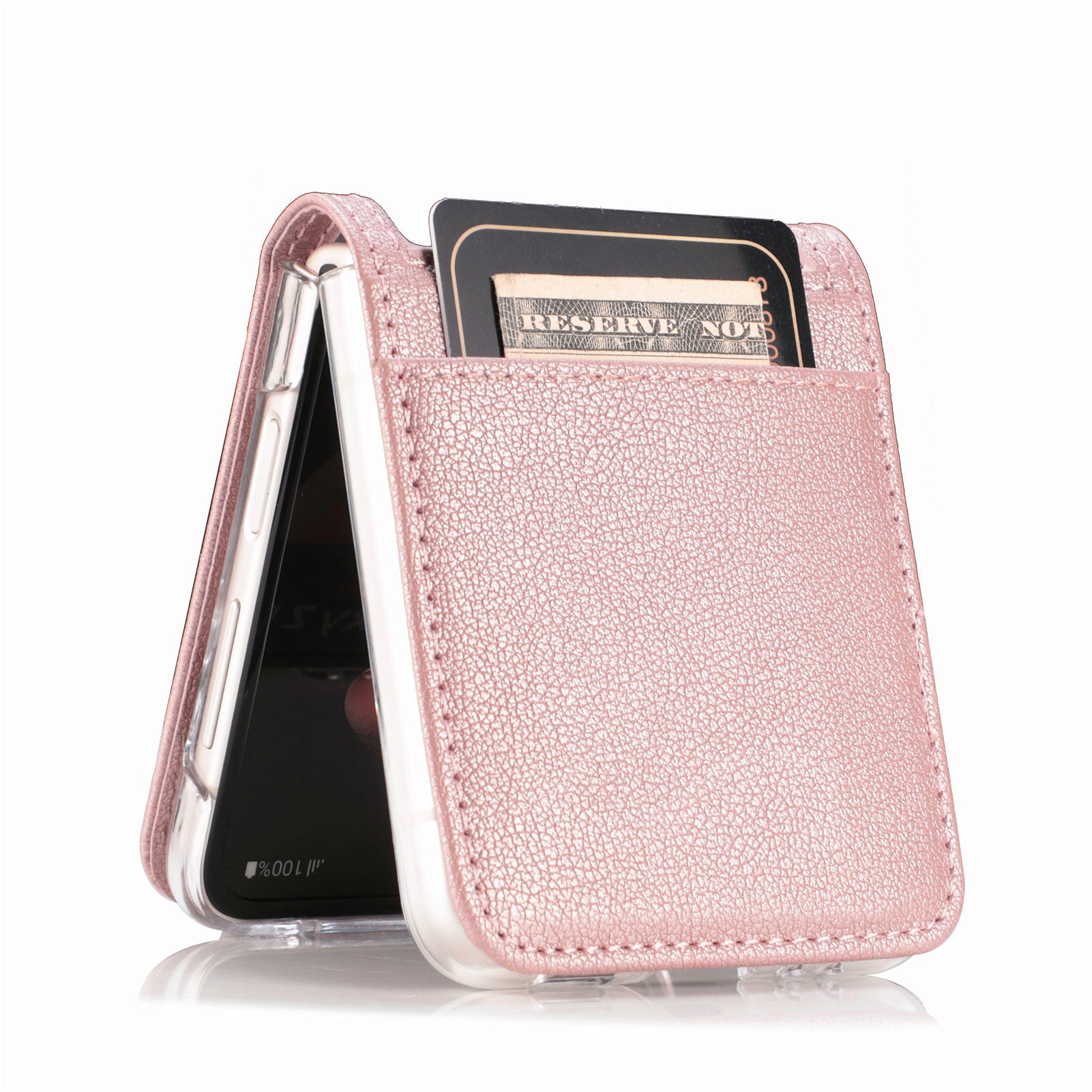 For Samsung Galaxy Z Flip6 5G Case Card Slot Leather+PC Phone Cover - Rose Gold