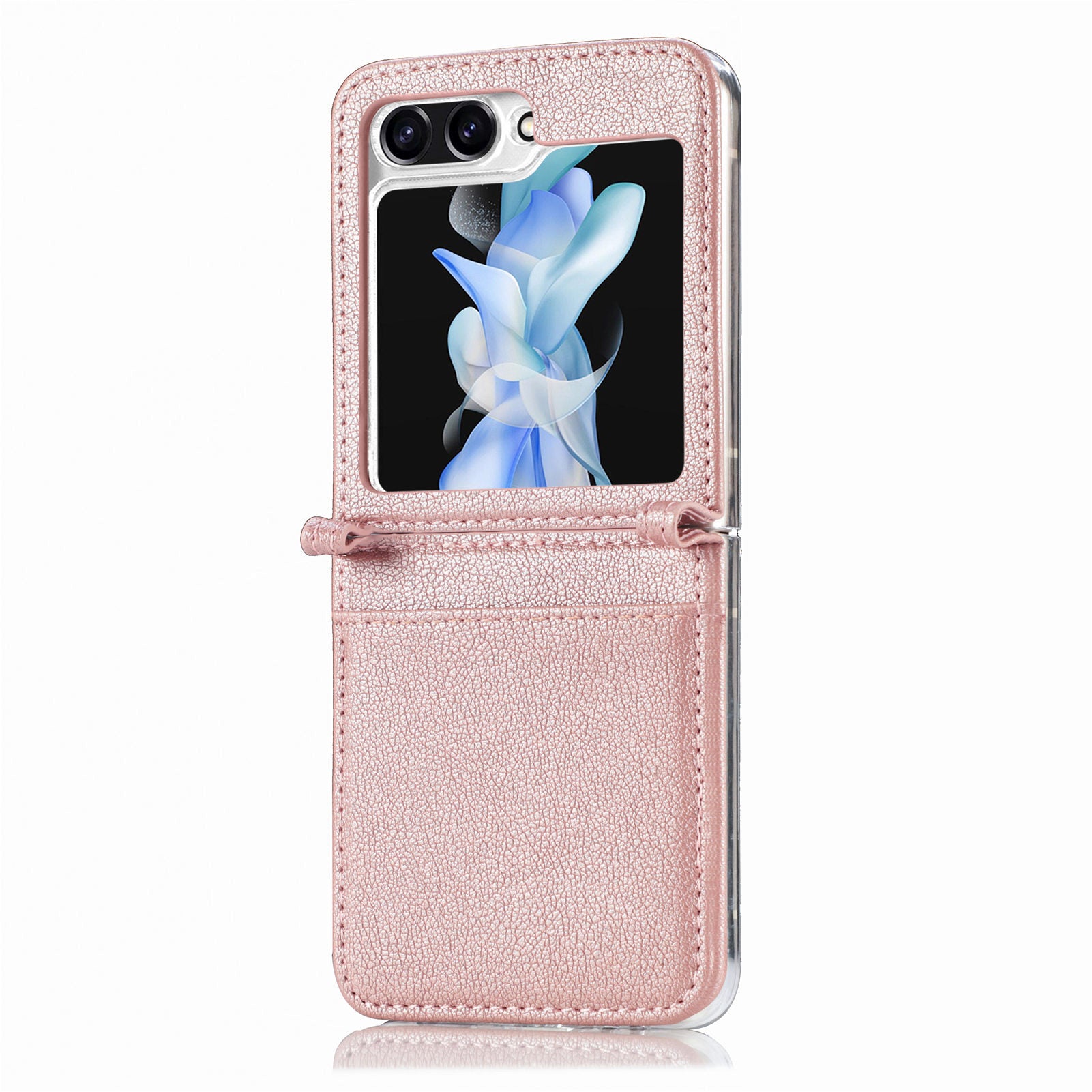 For Samsung Galaxy Z Flip6 5G Case Card Slot Leather+PC Phone Cover - Rose Gold