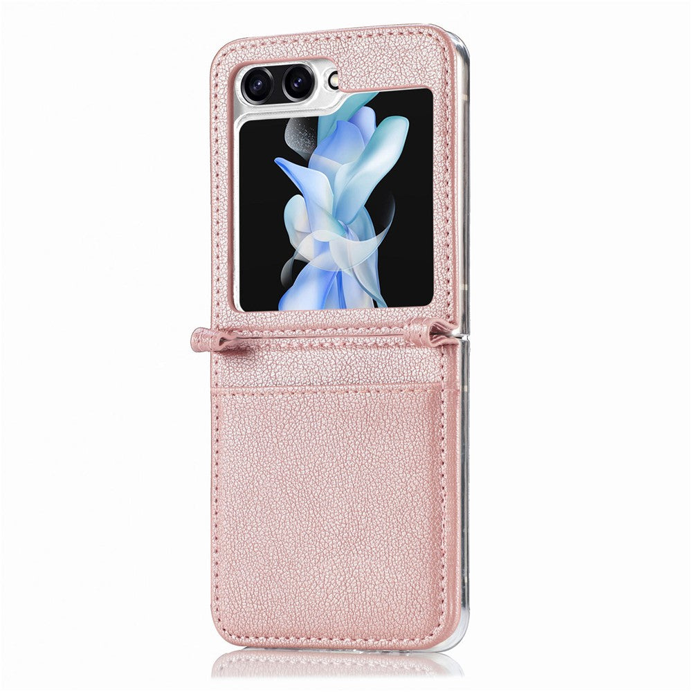 For Samsung Galaxy Z Flip7 FE 5G / Z Flip6 5G Case Card Slot Leather+PC Phone Cover - Rose Gold