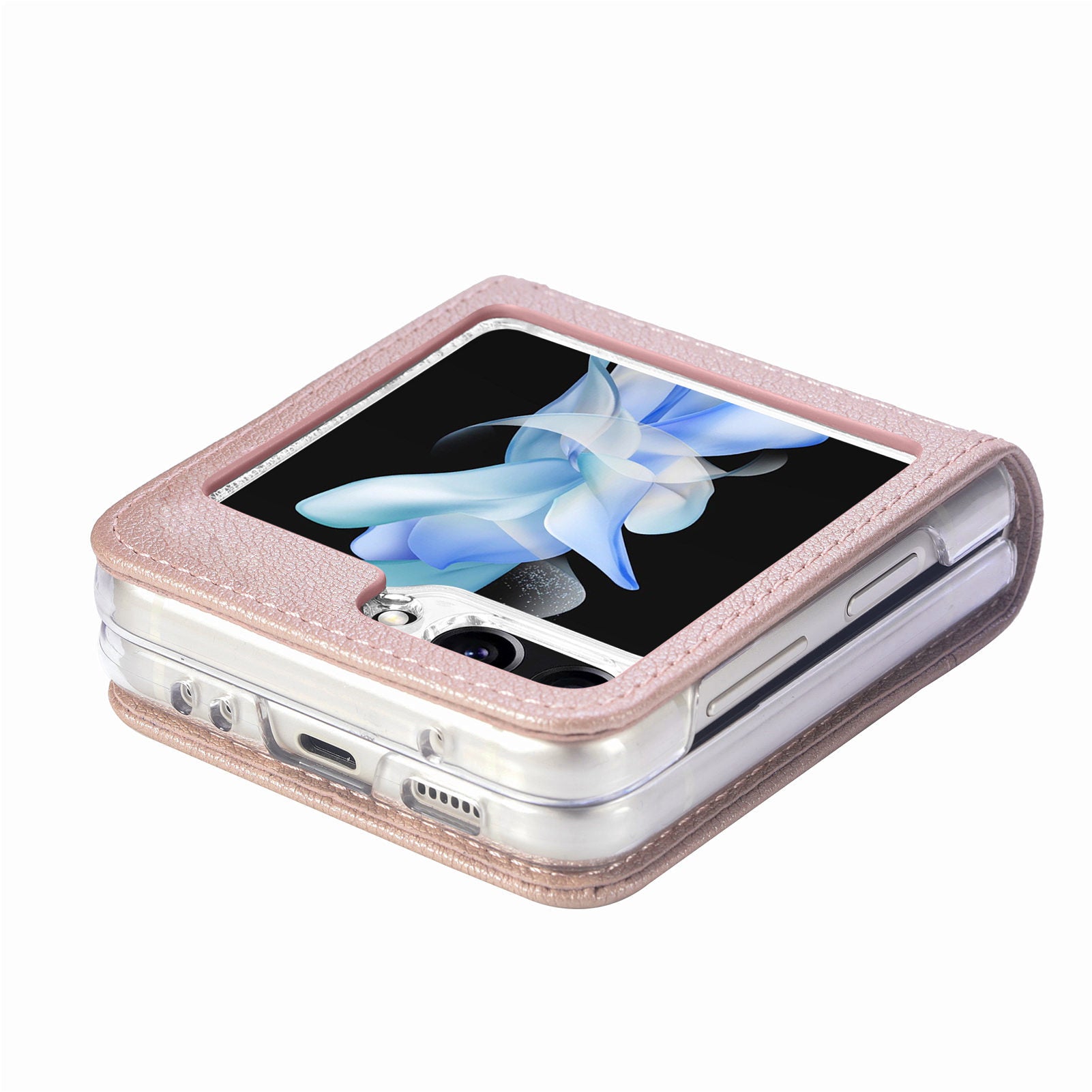 For Samsung Galaxy Z Flip6 5G Case Card Slot Leather+PC Phone Cover - Rose Gold