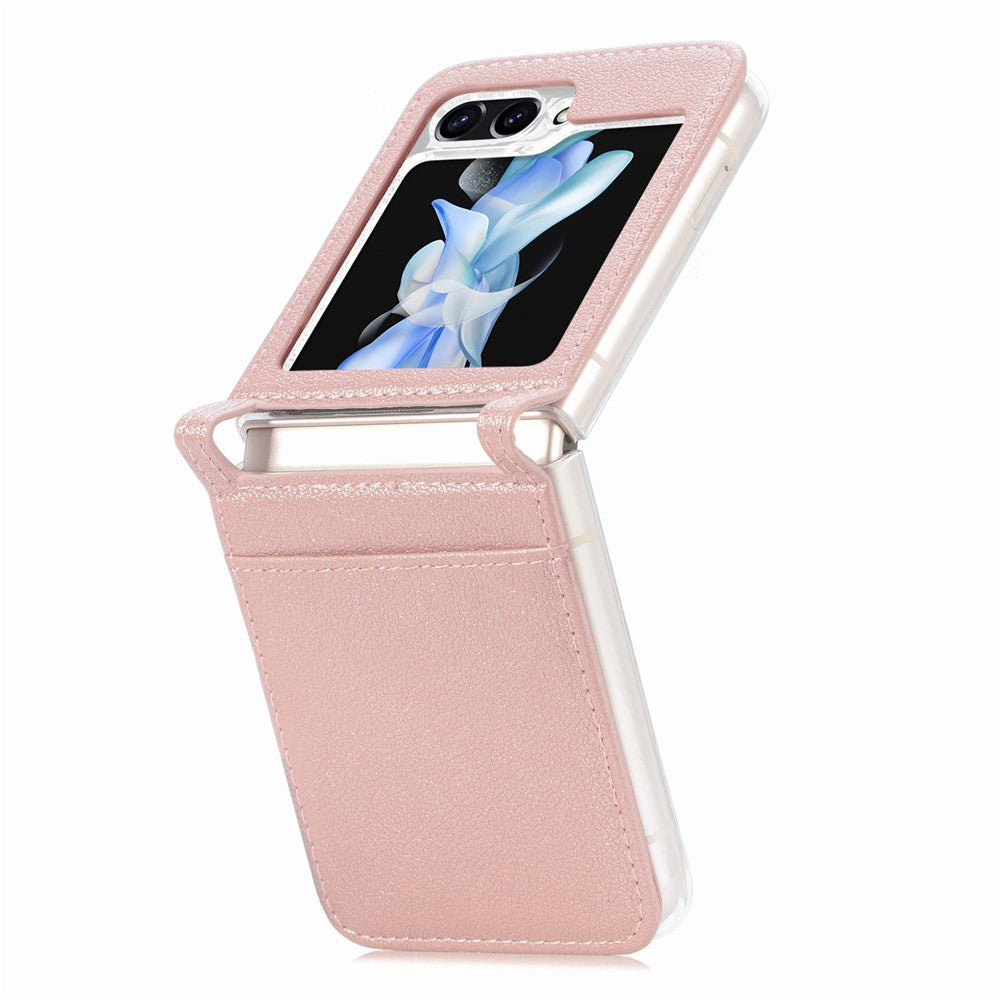 For Samsung Galaxy Z Flip7 FE 5G / Z Flip6 5G Case Card Slot Leather+PC Phone Cover - Rose Gold