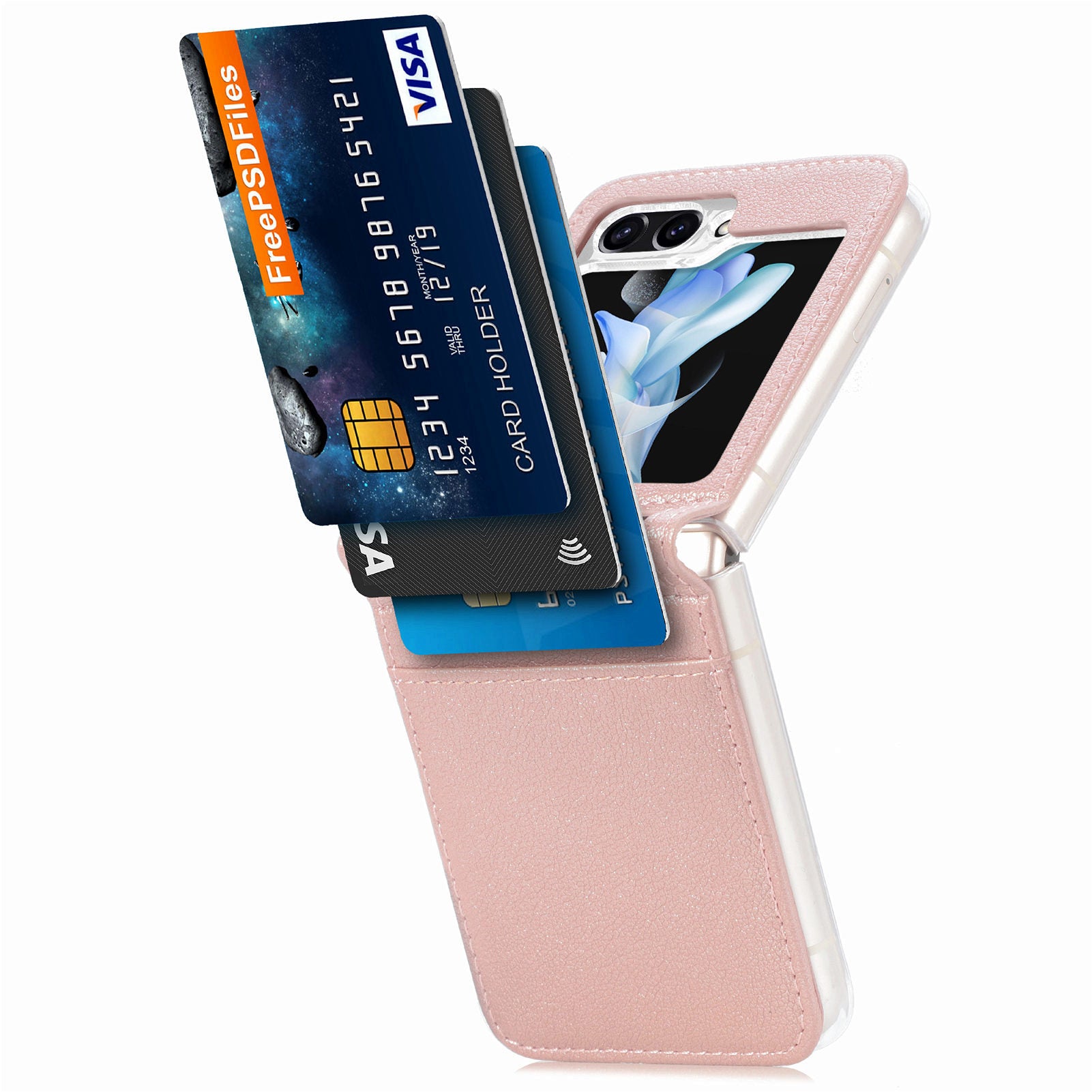 For Samsung Galaxy Z Flip6 5G Case Card Slot Leather+PC Phone Cover - Rose Gold