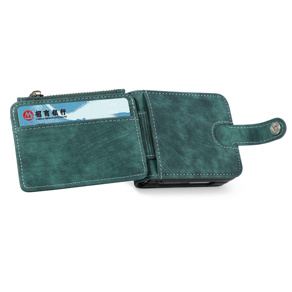 For Samsung Galaxy Z Flip7 FE 5G / Z Flip6 5G Case Kickstand Retro Leather Phone Cover Zipper Card Holder - Green