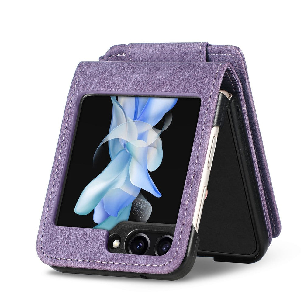 For Samsung Galaxy Z Flip7 FE 5G / Z Flip6 5G Case Kickstand Retro Leather Phone Cover Zipper Card Holder - Purple