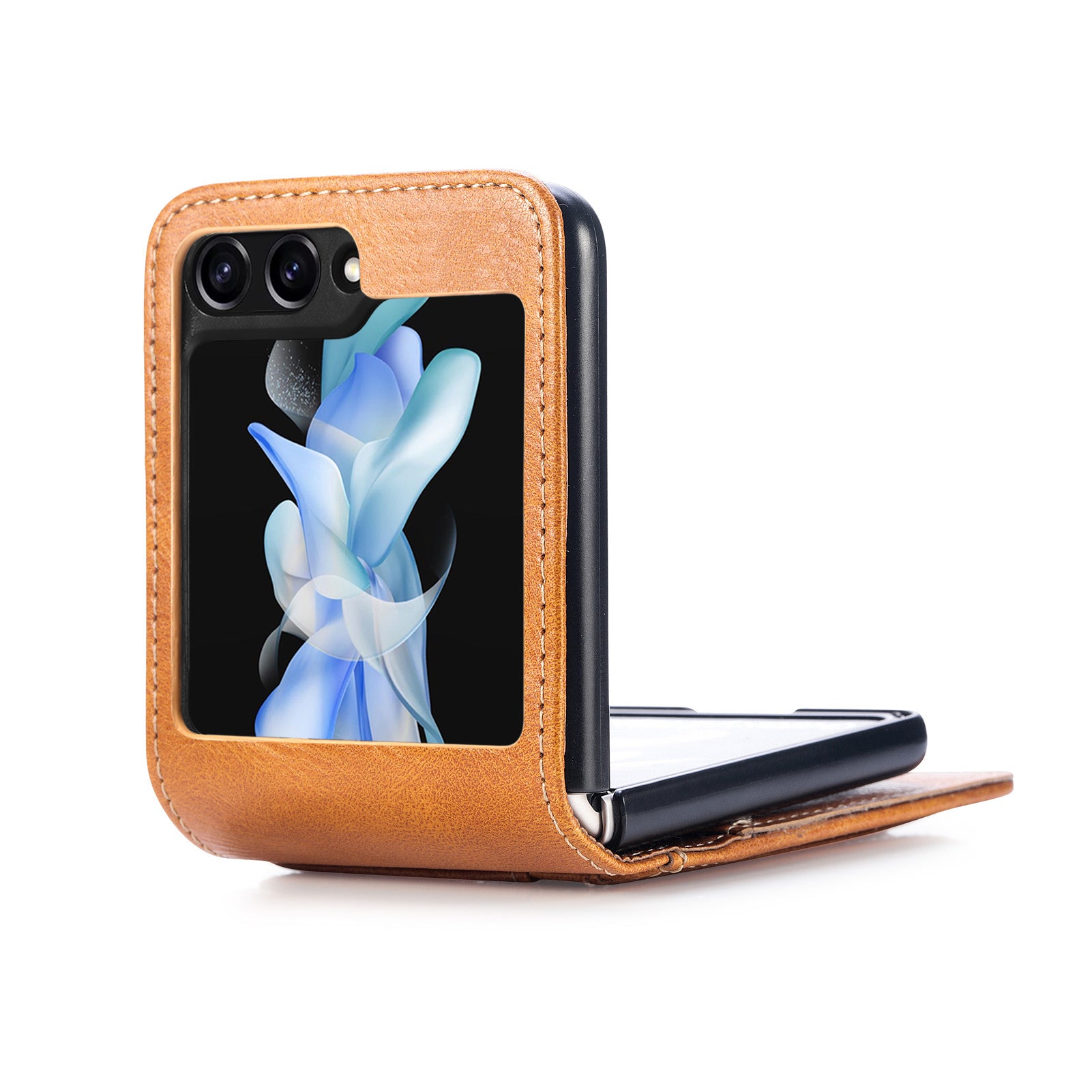 For Samsung Galaxy Z Flip6 5G Case Leather Phone Cover Card Slots Photo Frame Slot - Brown