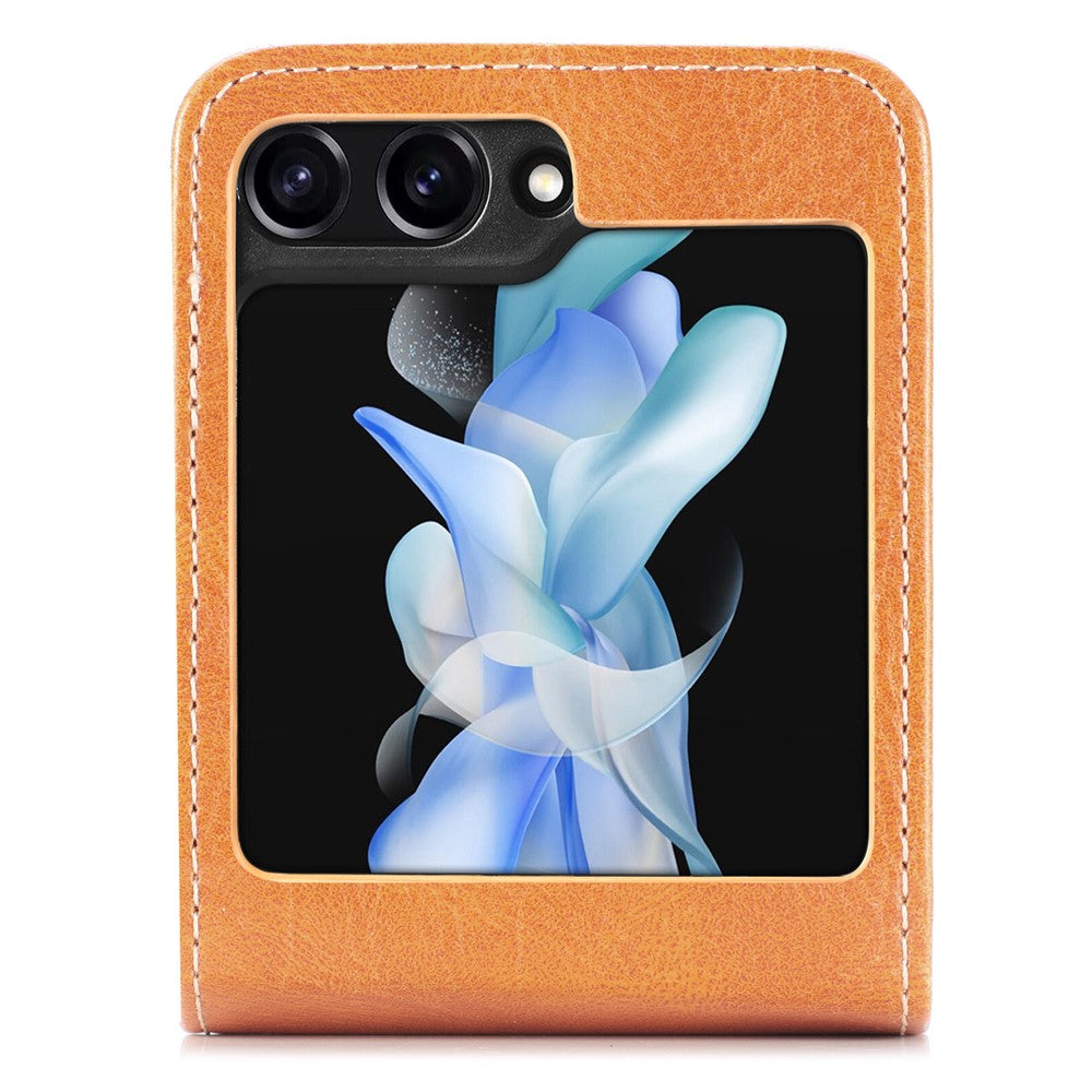 For Samsung Galaxy Z Flip7 FE 5G / Z Flip6 5G Case Leather Phone Cover Card Slots Photo Frame Slot - Brown