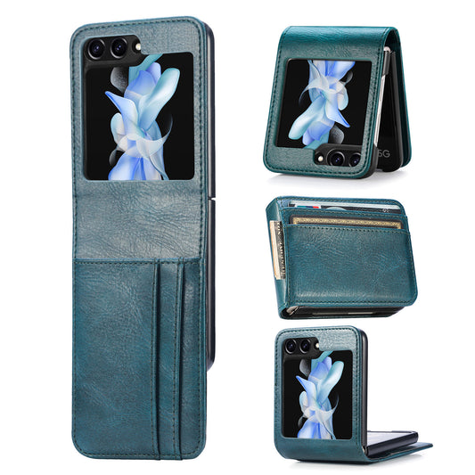 For Samsung Galaxy Z Flip6 5G Case Leather Phone Cover Card Slots Photo Frame Slot - Green