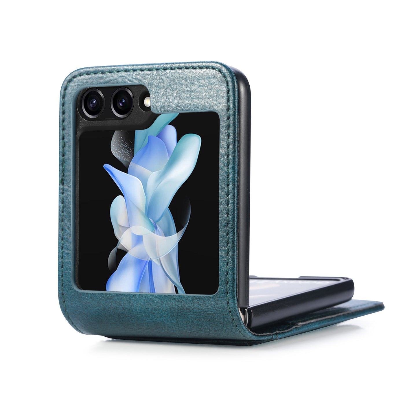 For Samsung Galaxy Z Flip6 5G Case Leather Phone Cover Card Slots Photo Frame Slot - Green