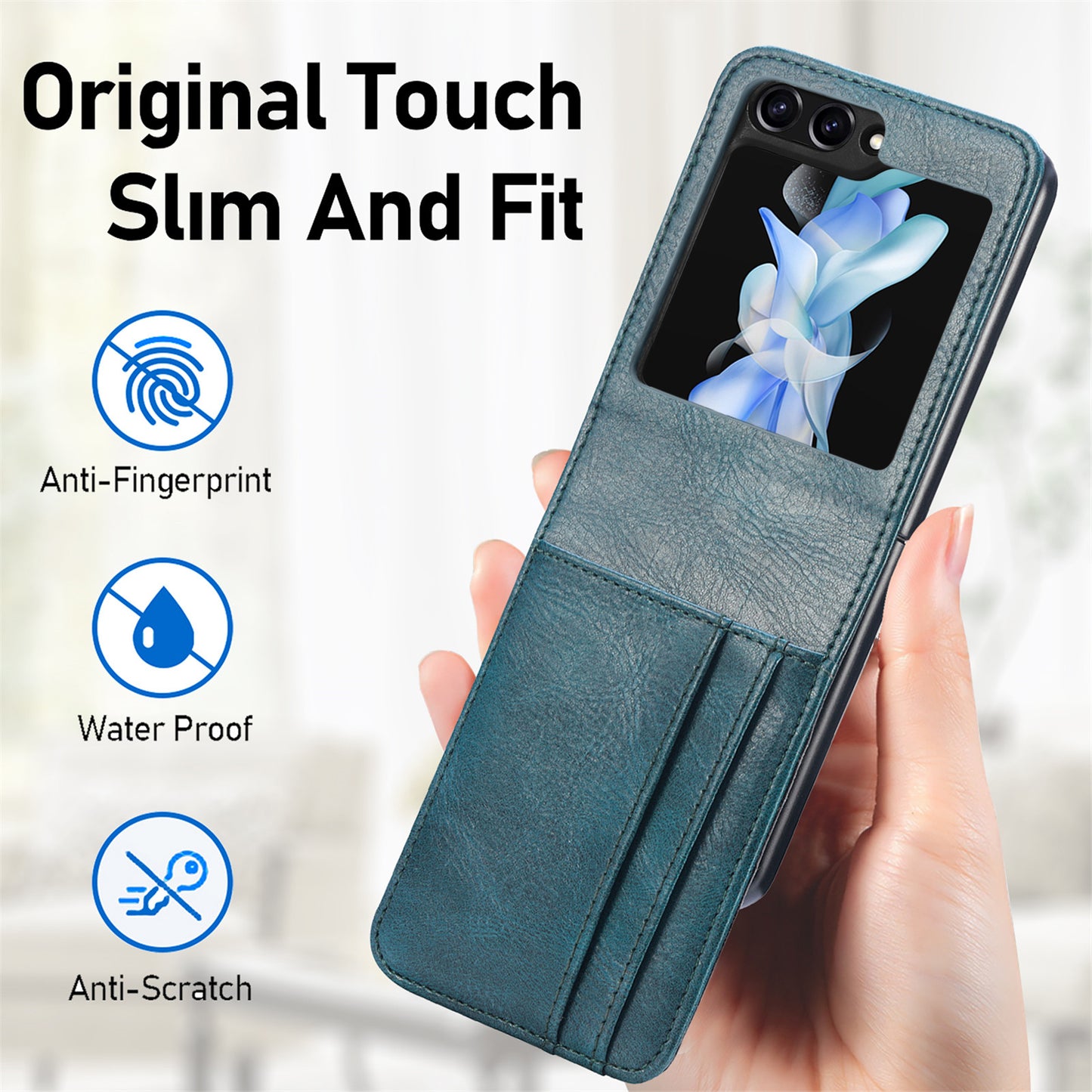 For Samsung Galaxy Z Flip6 5G Case Leather Phone Cover Card Slots Photo Frame Slot - Green