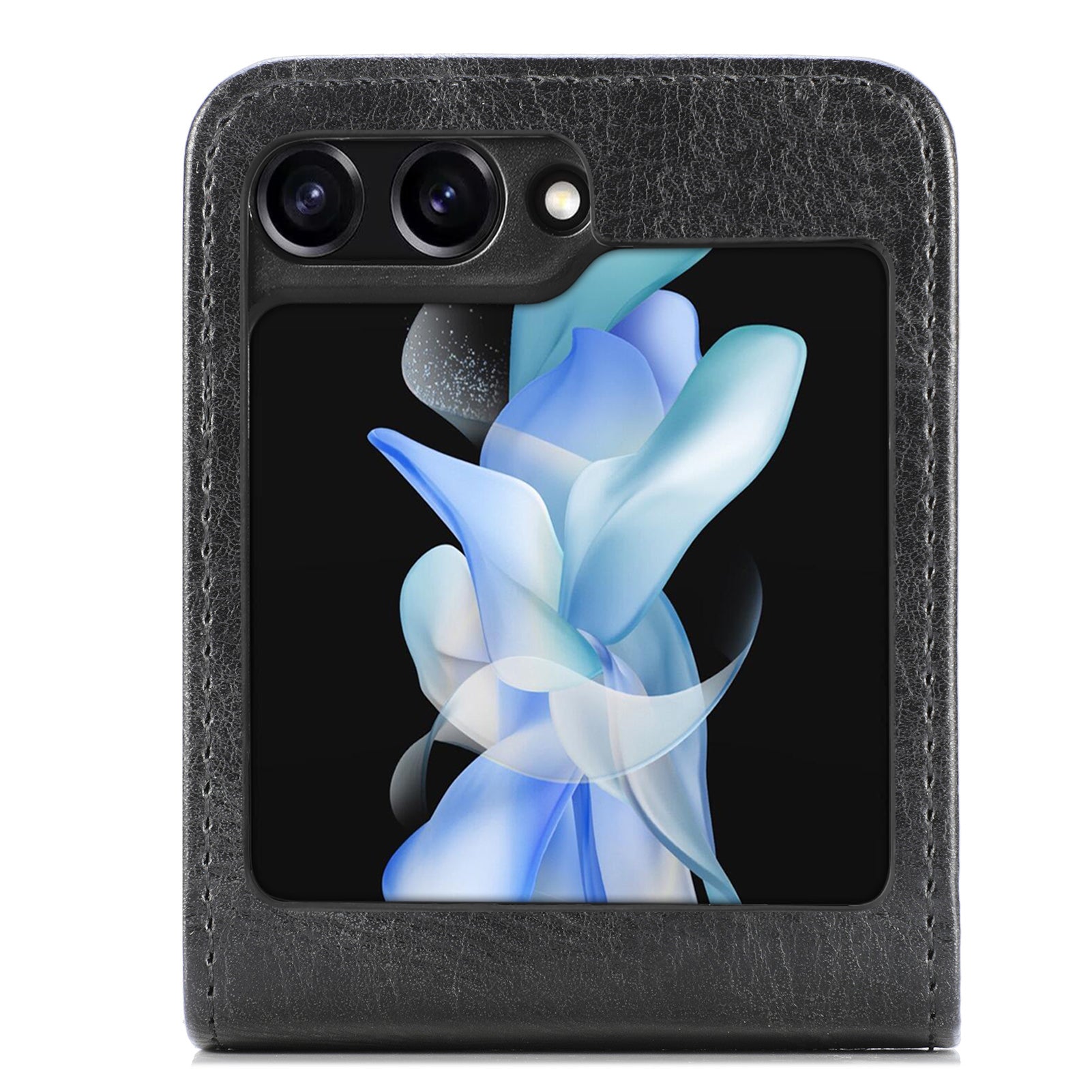For Samsung Galaxy Z Flip6 5G Case Leather Phone Cover Card Slots Photo Frame Slot - Black