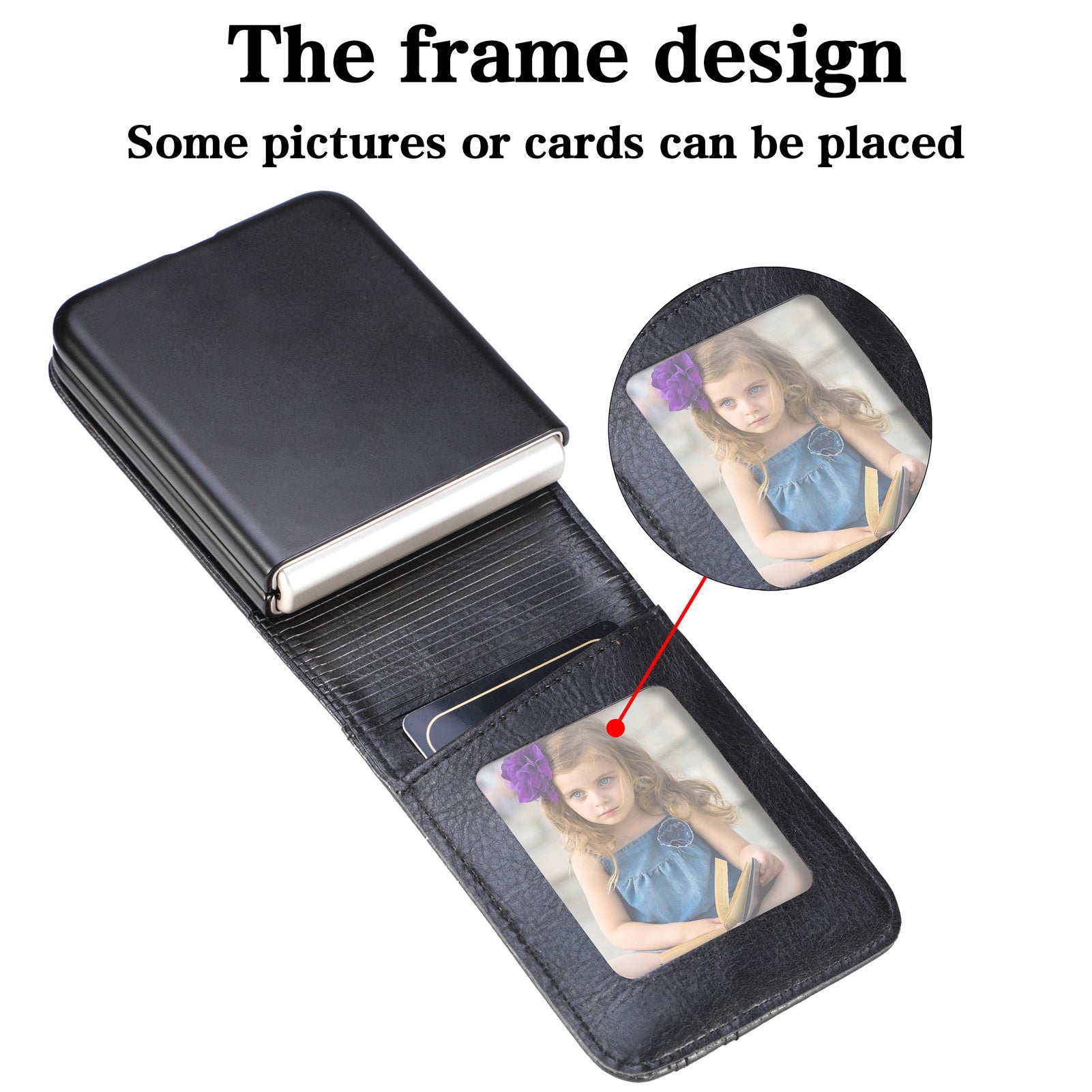 For Samsung Galaxy Z Flip6 5G Case Leather Phone Cover Card Slots Photo Frame Slot - Black