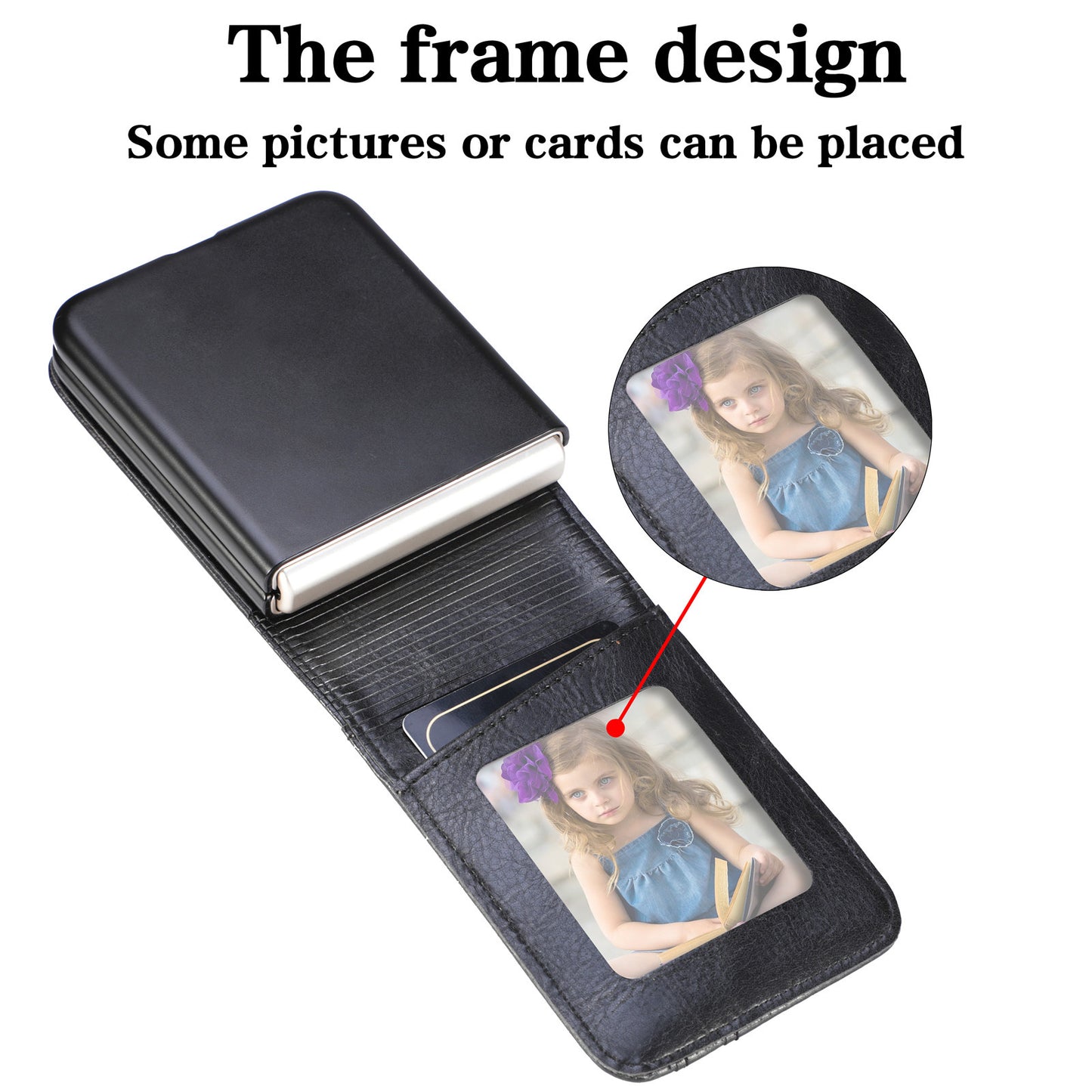 For Samsung Galaxy Z Flip6 5G Case Leather Phone Cover Card Slots Photo Frame Slot - Black