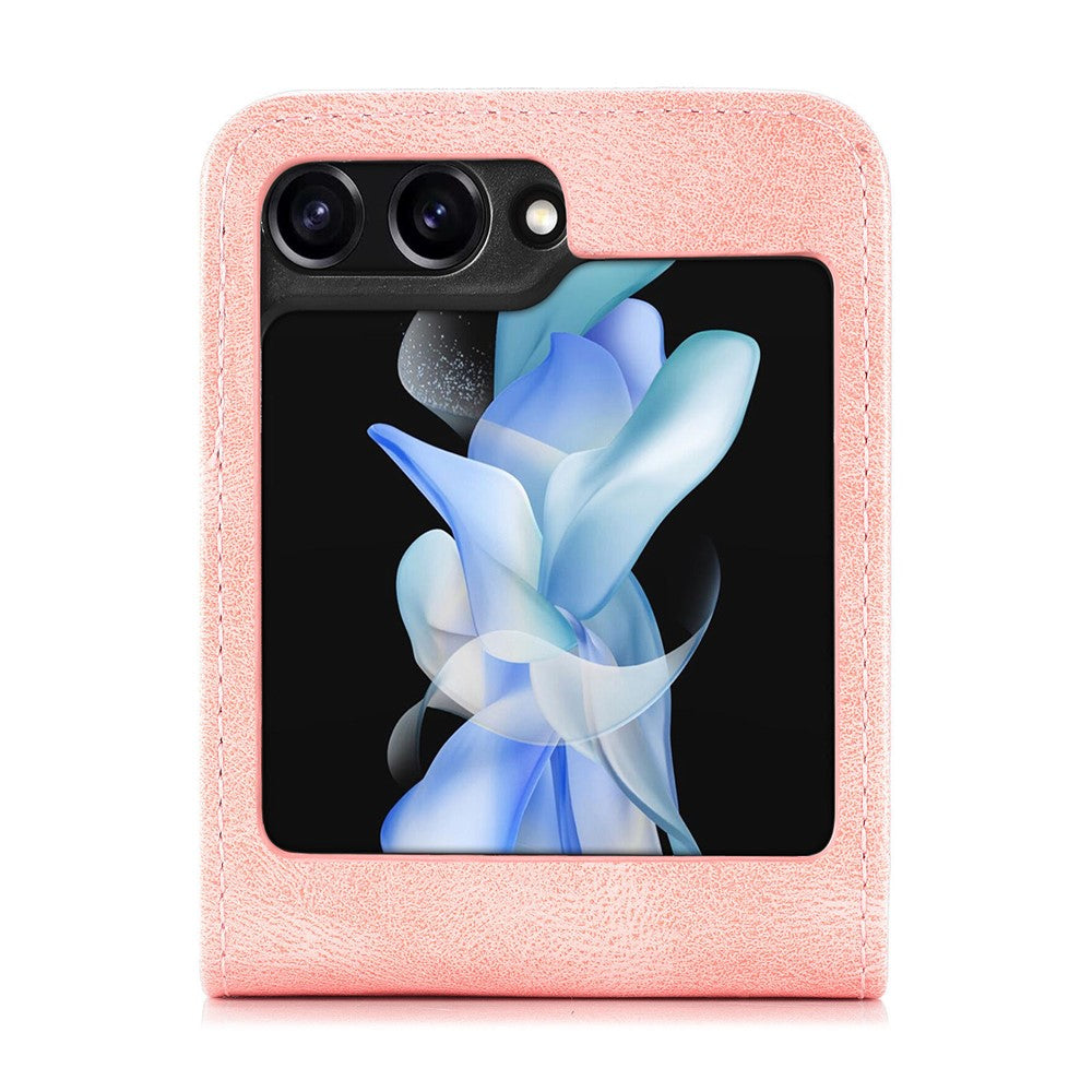 For Samsung Galaxy Z Flip7 FE 5G / Z Flip6 5G Case Leather Phone Cover Card Slots Photo Frame Slot - Pink