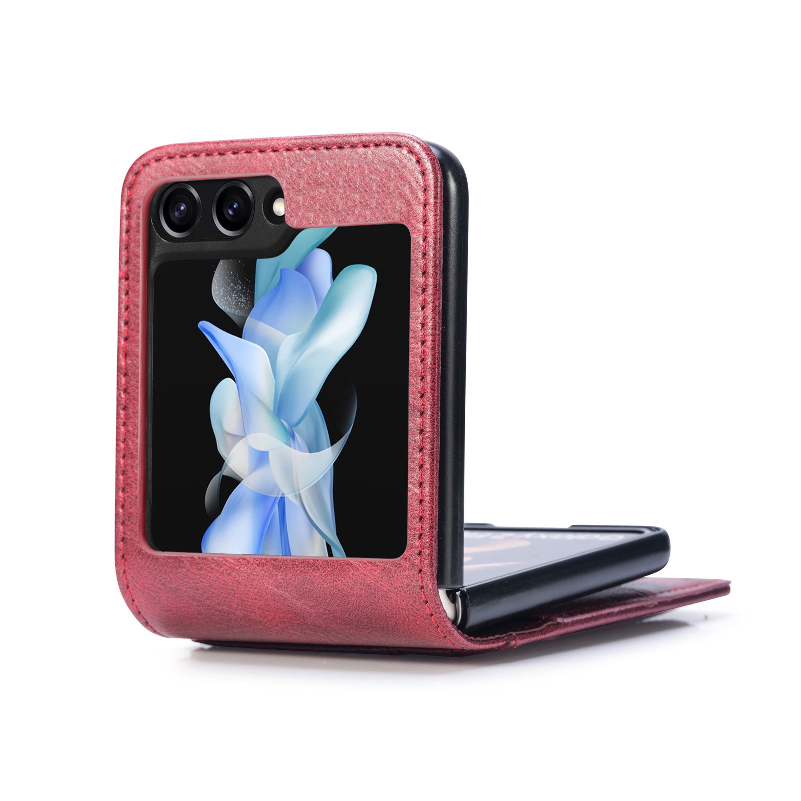 For Samsung Galaxy Z Flip6 5G Case Leather Phone Cover Card Slots Photo Frame Slot - Red