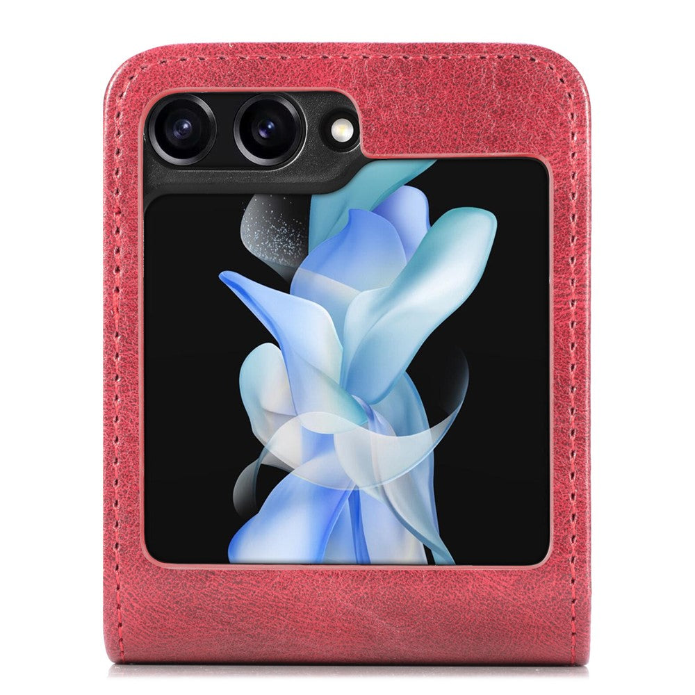 For Samsung Galaxy Z Flip7 FE 5G / Z Flip6 5G Case Leather Phone Cover Card Slots Photo Frame Slot - Red