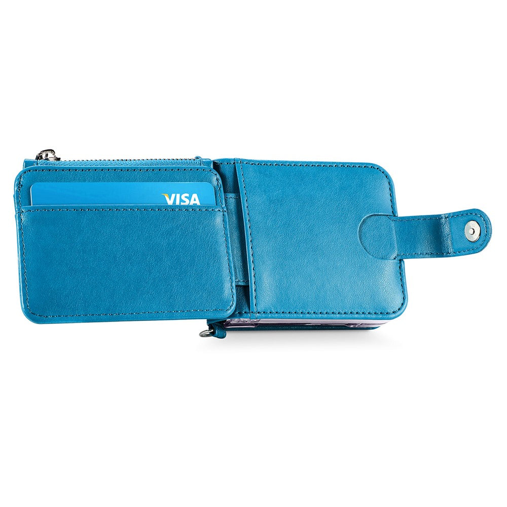 For Samsung Galaxy Z Flip7 FE 5G / Z Flip6 5G Case Zipper Card Holder Leather Phone Cover with Long Strap - Blue