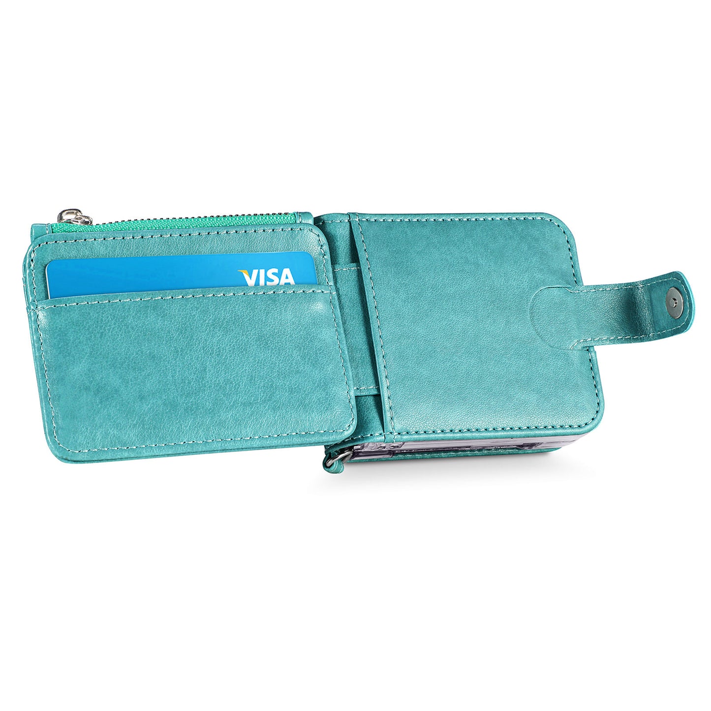 For Samsung Galaxy Z Flip6 5G Case Zipper Card Holder Leather Phone Cover with Long Strap - Green