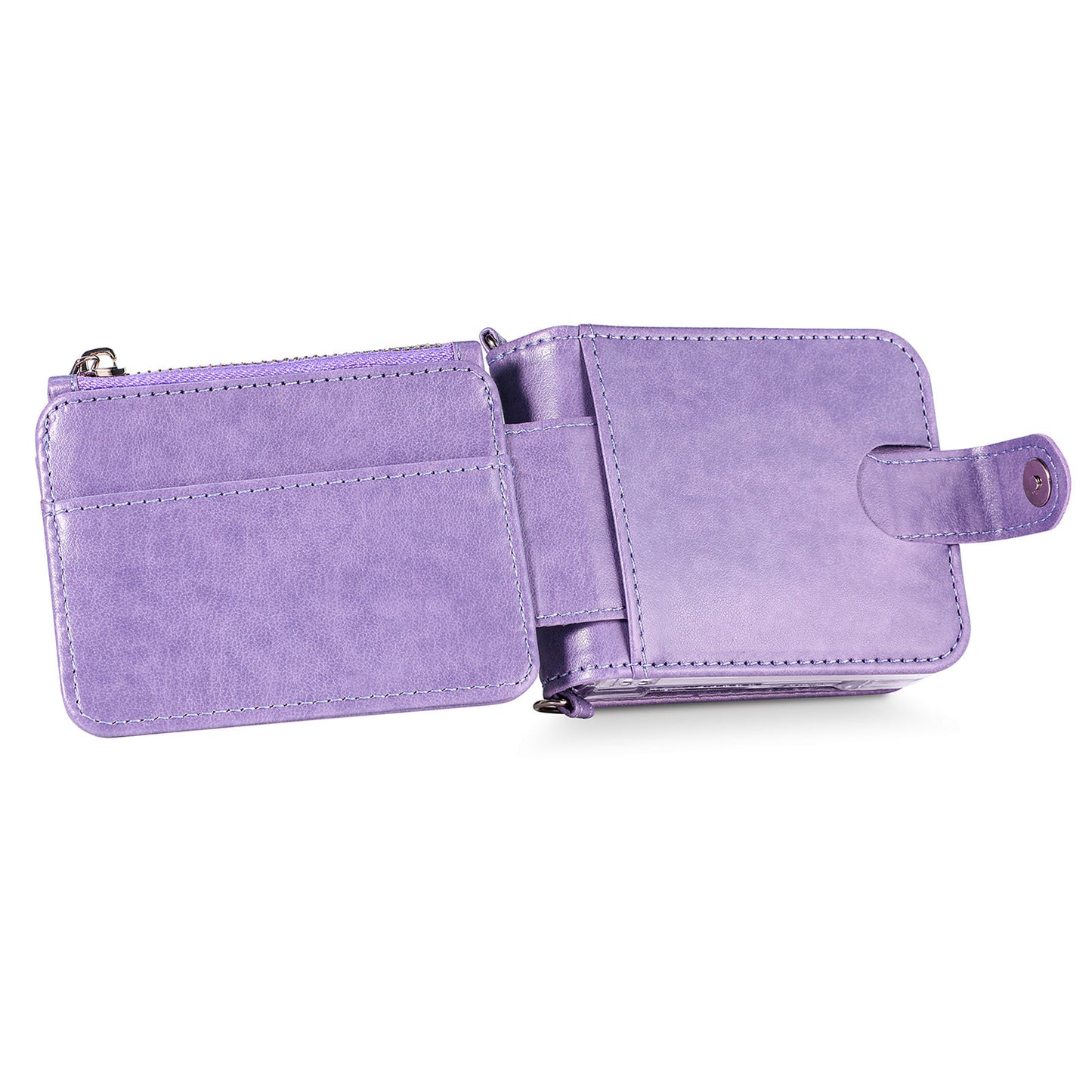 For Samsung Galaxy Z Flip6 5G Case Zipper Card Holder Leather Phone Cover with Long Strap - Purple