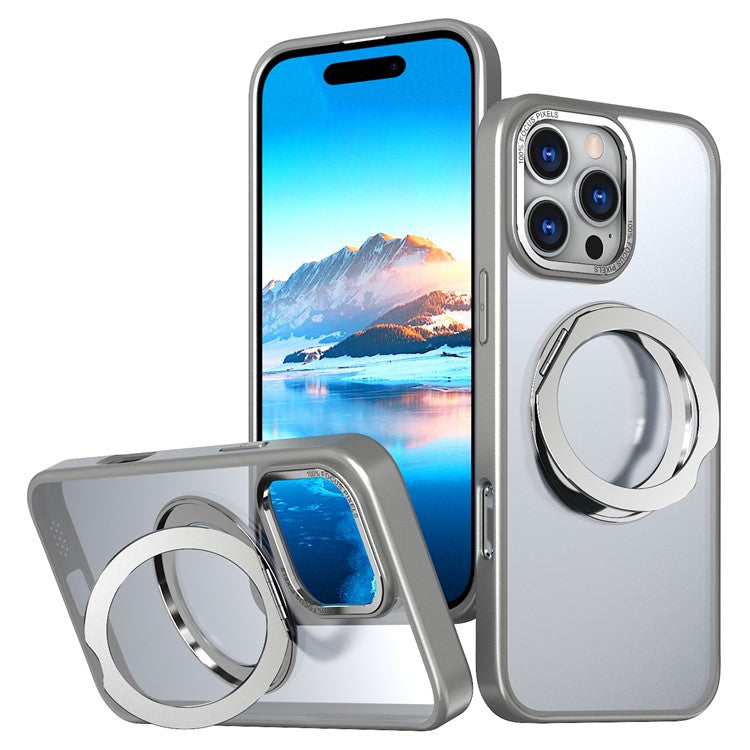 For iPhone 16 Pro Case TPU+Acrylic Kickstand Phone Cover Compatible with MagSafe - Titanium Grey