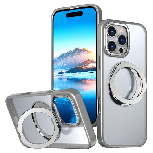 For iPhone 16 Pro Case TPU+Acrylic Kickstand Phone Cover Compatible with MagSafe - Titanium Grey