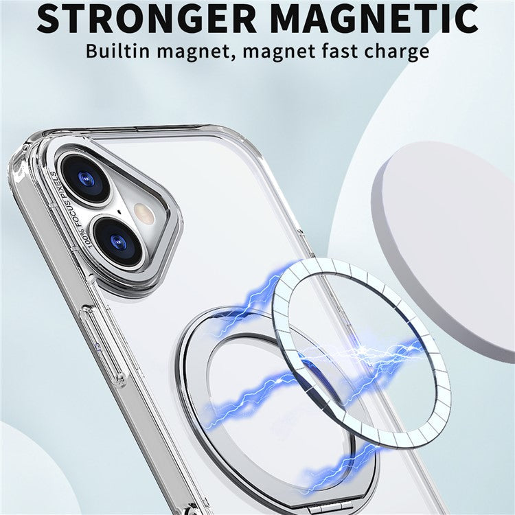 For iPhone 16 Plus Case Compatible with MagSafe TPU+Acrylic Kickstand Phone Cover - Transparent