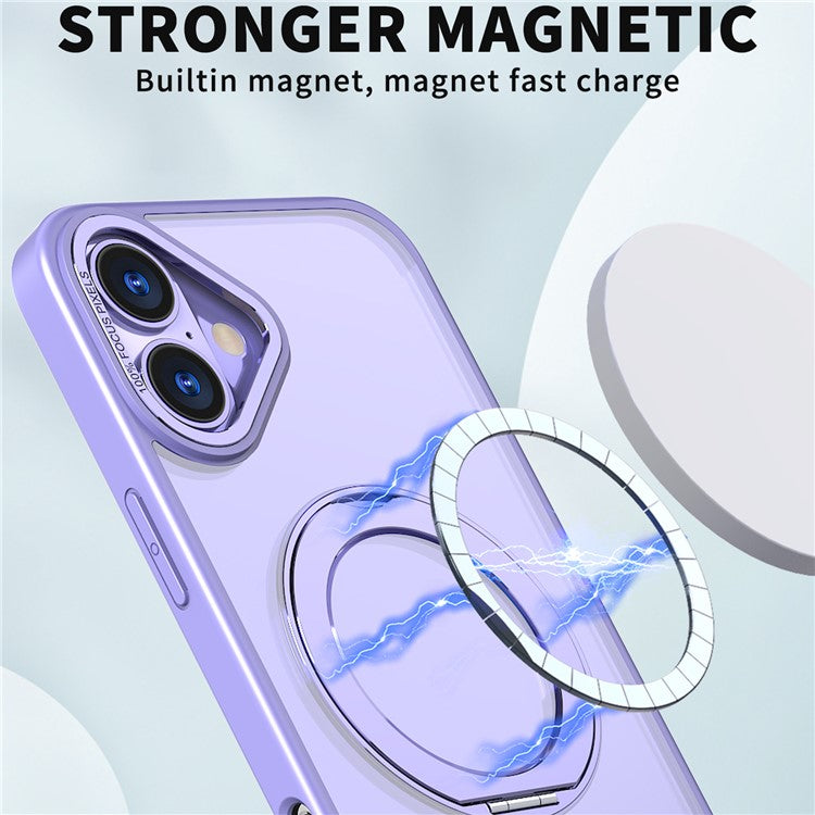 For iPhone 16 Case TPU+Acrylic Kickstand Magnetic Phone Cover - Light Purple