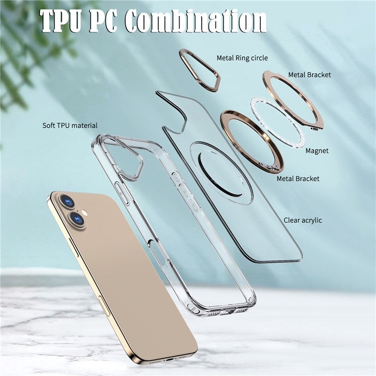 For iPhone 16 Case Compatible with MagSafe TPU+Acrylic Kickstand Phone Cover - Gold