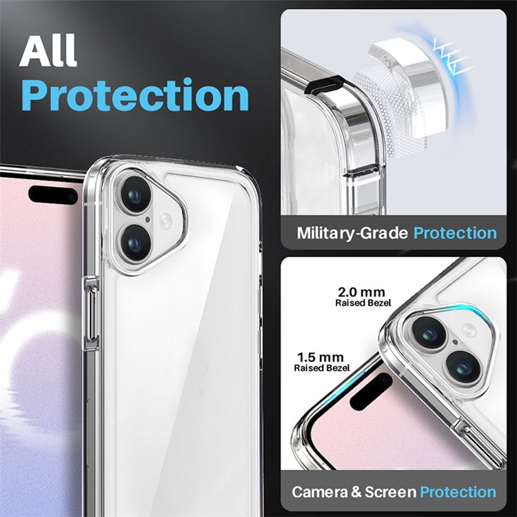 NORTHJO For iPhone 16 Case Transparent PC+TPU Phone Cover Set with Screen Film, Lens Film