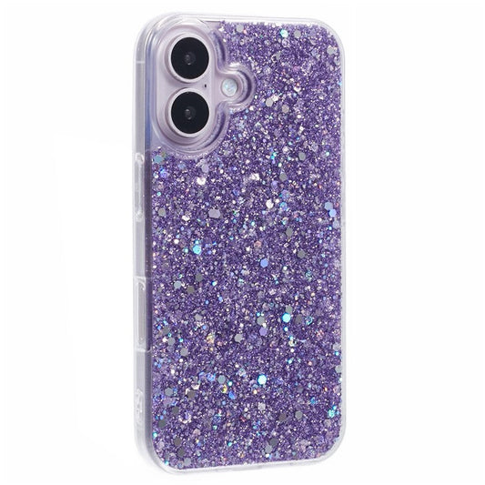For iPhone 16 Plus Case Protective Soft TPU Phone Cover with Glittery Surface - Purple