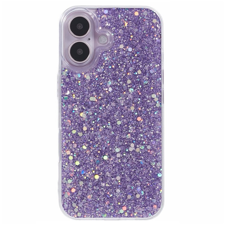 For iPhone 16 Plus Case Protective Soft TPU Phone Cover with Glittery Surface - Purple