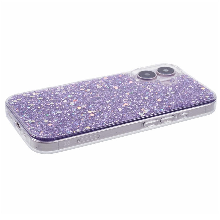 For iPhone 16 Plus Case Protective Soft TPU Phone Cover with Glittery Surface - Purple