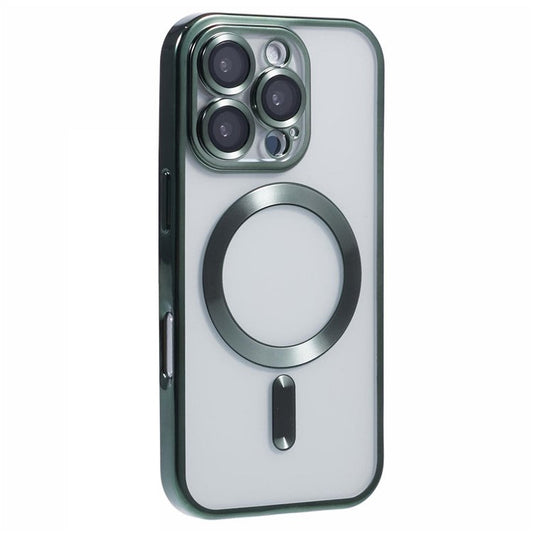 For iPhone 16 Pro Magnetic Case Soft TPU Electroplating Phone Cover with Lens Film - Midnight Green
