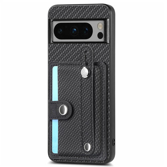C1-01 For Google Pixel 8 Pro Case Card Holder Leather Back Cover Wristband Card Knife Tool - Black
