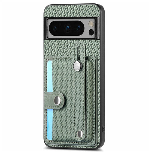 C1-01 For Google Pixel 8 Pro Case Card Holder Leather Back Cover Wristband Card Knife Tool - Green