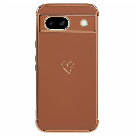 For Google Pixel 8a Case Love Heart TPU Shockproof Protective Phone Cover - Brown