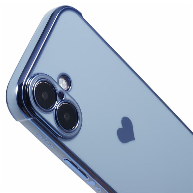 For iPhone 16 Case Side Love Heart Shockproof Soft TPU Back Cover - Blue