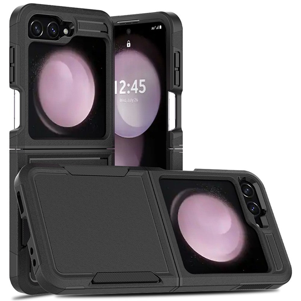 For Samsung Galaxy Z Flip7 FE 5G / Z Flip6 5G / Z Flip5 5G Phone Case 2-in-1 PC+TPU Shockproof Cover - Black