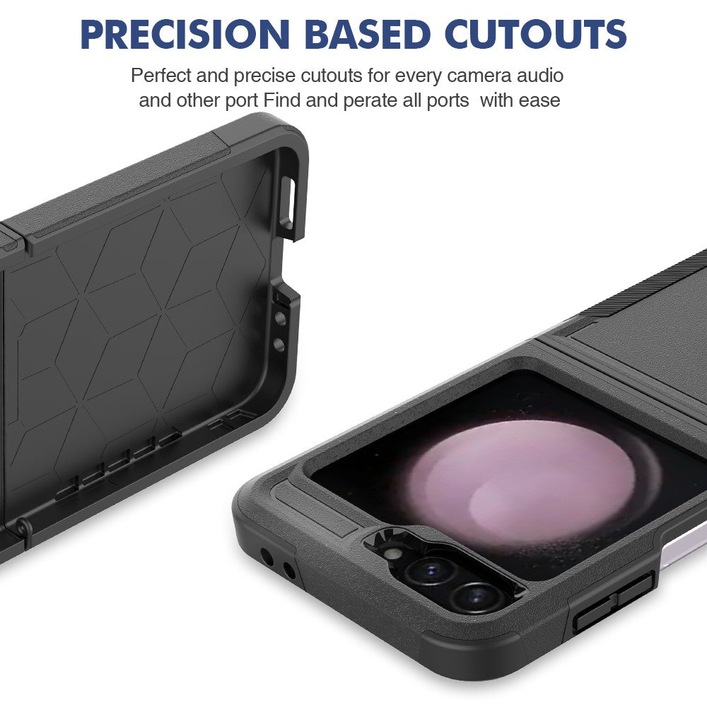 For Samsung Galaxy Z Flip7 FE 5G / Z Flip6 5G / Z Flip5 5G Phone Case 2-in-1 PC+TPU Shockproof Cover - Black