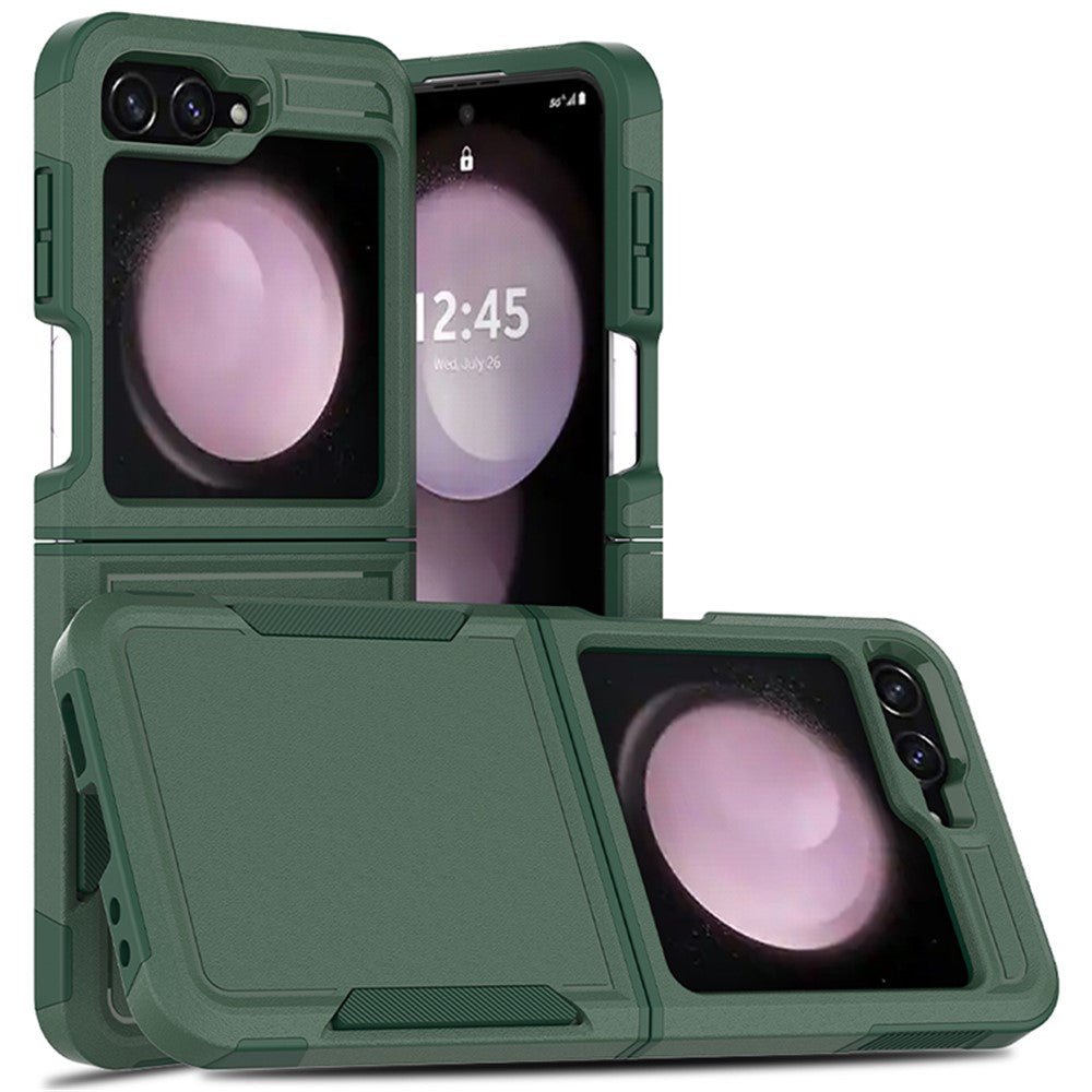 For Samsung Galaxy Z Flip7 FE 5G / Z Flip6 5G / Z Flip5 5G Phone Case 2-in-1 PC+TPU Shockproof Cover - Dark Green