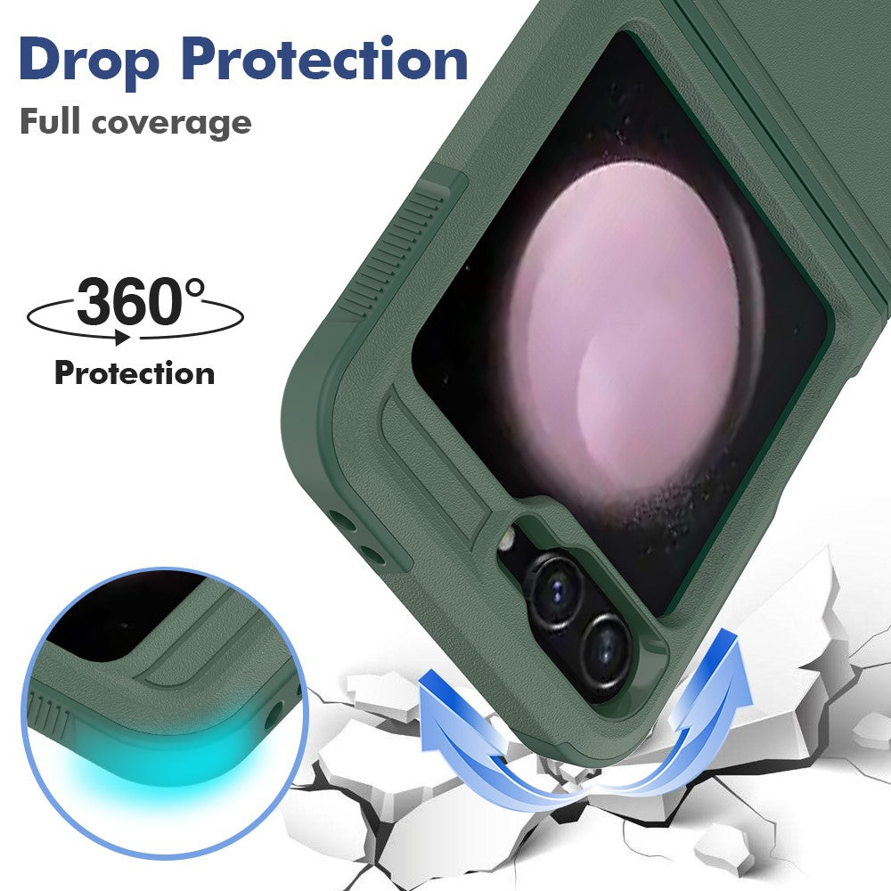 For Samsung Galaxy Z Flip7 FE 5G / Z Flip6 5G / Z Flip5 5G Phone Case 2-in-1 PC+TPU Shockproof Cover - Dark Green