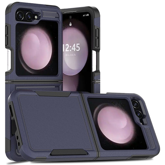 For Samsung Galaxy Z Flip7 FE 5G / Z Flip6 5G / Z Flip5 5G Phone Case 2-in-1 PC+TPU Shockproof Cover - Dark Blue