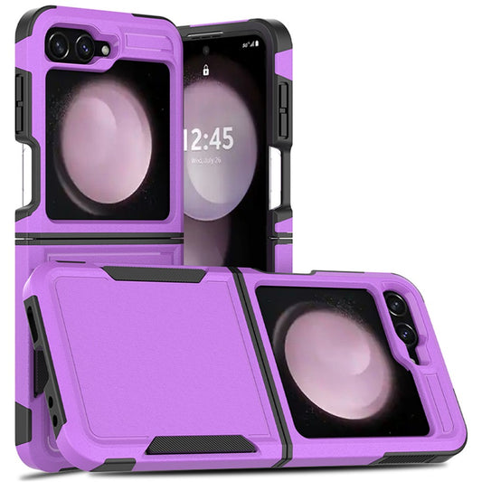 For Samsung Galaxy Z Flip7 FE 5G / Z Flip6 5G / Z Flip5 5G Phone Case 2-in-1 PC+TPU Shockproof Cover - Purple