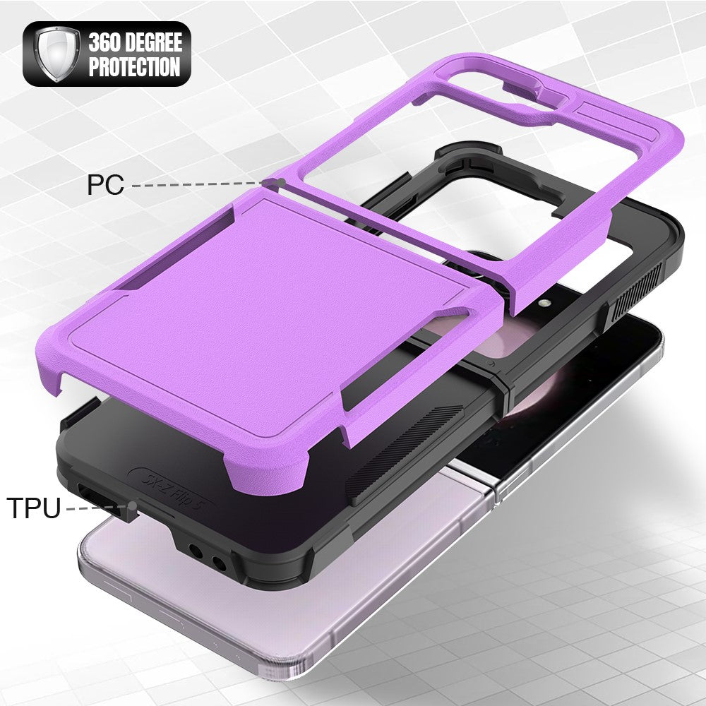 For Samsung Galaxy Z Flip7 FE 5G / Z Flip6 5G / Z Flip5 5G Phone Case 2-in-1 PC+TPU Shockproof Cover - Purple