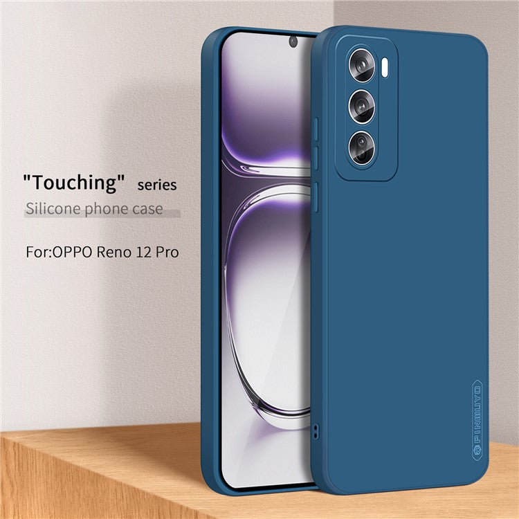 PINWUYO JK Touching Series For Oppo Reno12 Pro 5G (Global) TPU Case Fiber Lining Phone Cover - Navy Blue