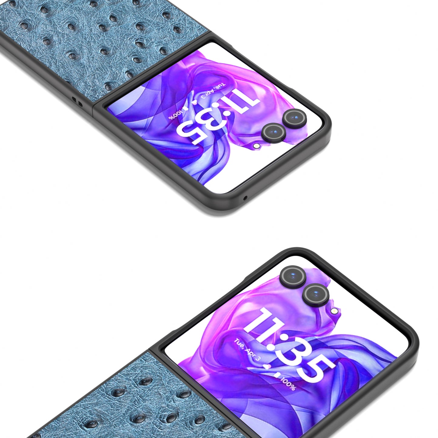 ABEEL For Motorola Razr 50 Ultra 5G Case Ostrich Texture Genuine Cow Leather+PC Phone Cover - Blue